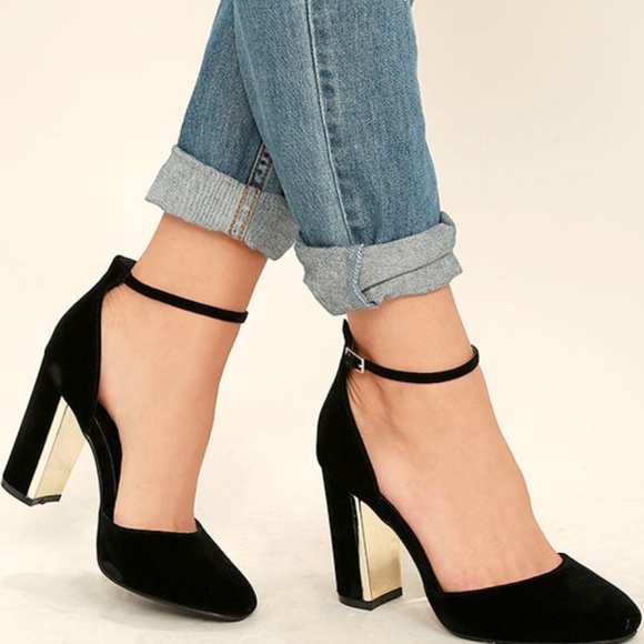 Lulu's Shoes - Lulus Laura Black Velvet Ankle Strap Heels